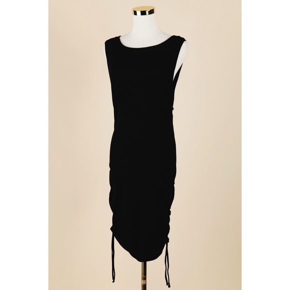 Sz 2 Good American Black Ribbed Ruched Tank Mini Dress Organic Cotton NWT - Picture 1 of 5